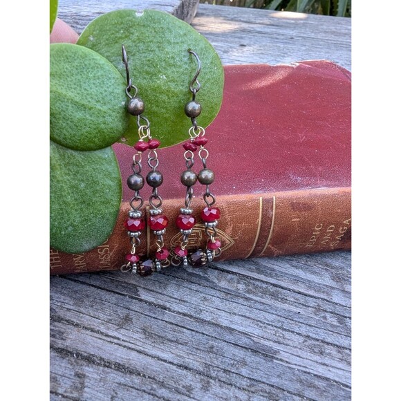Vintage Bohemian Red Dangle Earrings - Picture 10 of 10